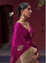 Weaving Satin Silk Trendy Saree in Purple