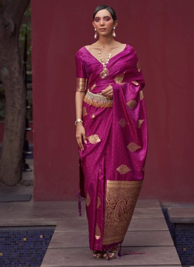 Weaving Satin Silk Trendy Saree in Purple