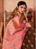 Weaving Silk Contemporary Saree in Brown