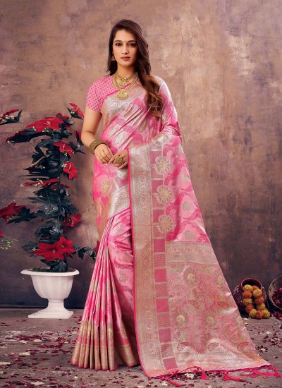 Weaving Silk Contemporary Saree in Pink