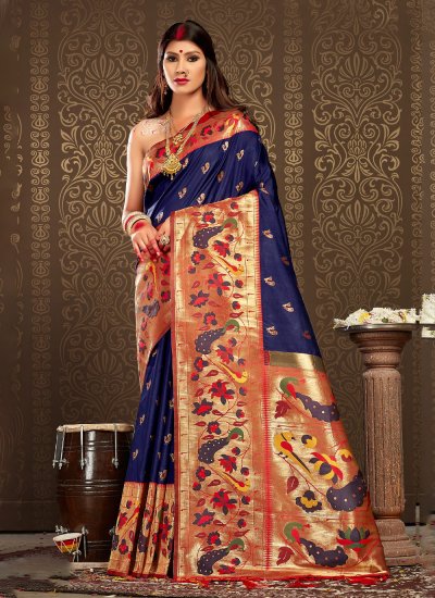 Weaving Silk Traditional Saree in Blue