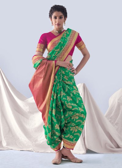 Weaving Silk Trendy Saree in Green