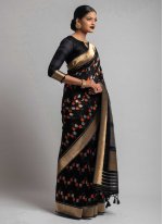 Weaving Tussar Silk Traditional Designer Saree in Black