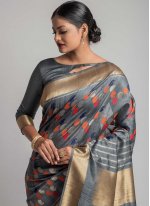 Weaving Tussar Silk Traditional Designer Saree in Grey