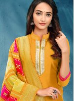 Whimsical Banarasi Silk Yellow Fancy Churidar Salwar Suit