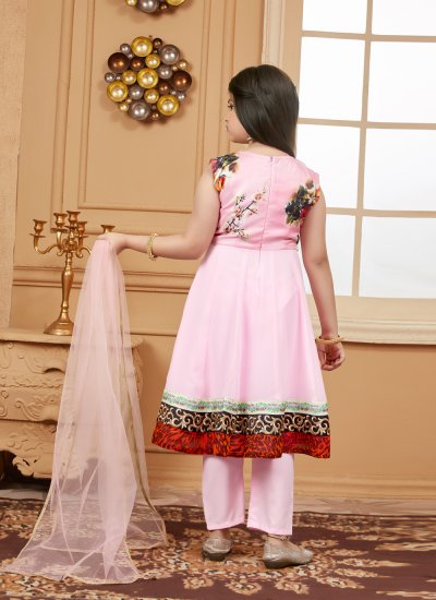 Whimsical Embroidered Satin Pink Pant Style Suit