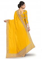 Whimsical Embroidered Yellow Classic Designer Saree