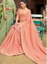 Whimsical Peach Embroidered Designer Bollywood Saree