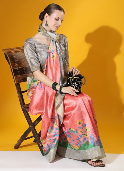 Whimsical Peach Weaving Tussar Silk Classic Saree