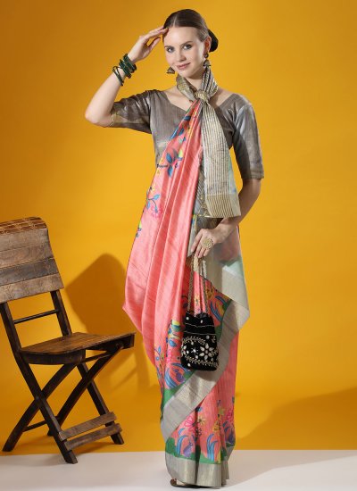 Whimsical Peach Weaving Tussar Silk Classic Saree