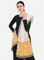 White and Yellow Embroidered Mehndi Designer Dupatta