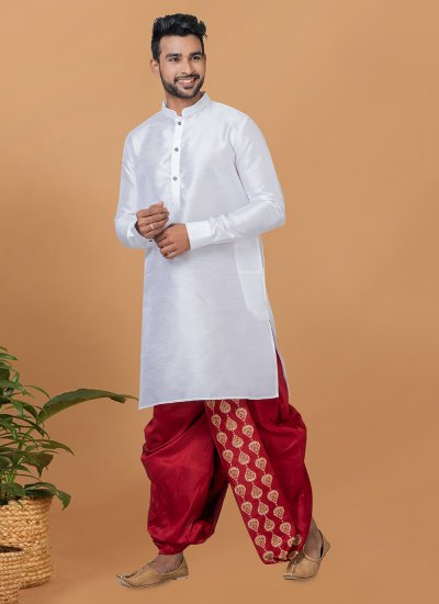 White Banarasi Silk Dhoti Kurta