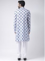White Cotton Printed Kurta Pyjama