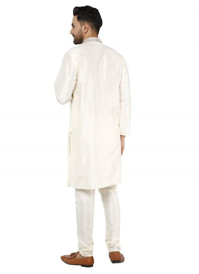 
                            White Embroidered Wedding Kurta Pyjama
