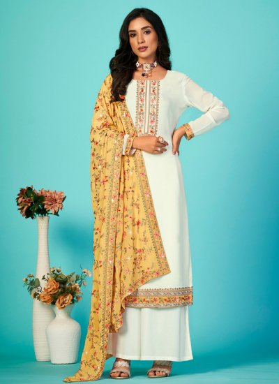 White Georgette Embroidered Trendy Salwar Kameez