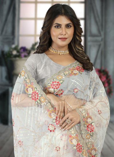 White Net Wedding Designer Saree