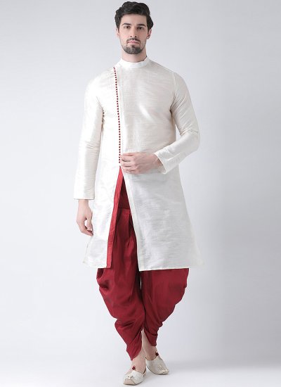 White Sangeet Art Dupion Silk Kurta Pyjama