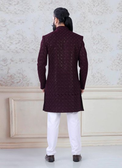 Wine Embroidered Indo Western