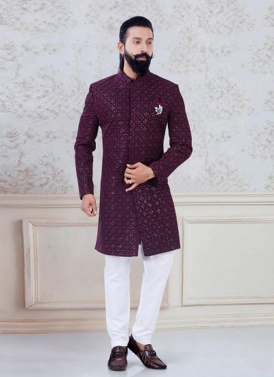 Wine Embroidered Indo Western