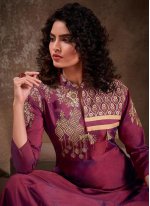 Wine Embroidered Silk Readymade Anarkali Salwar Suit