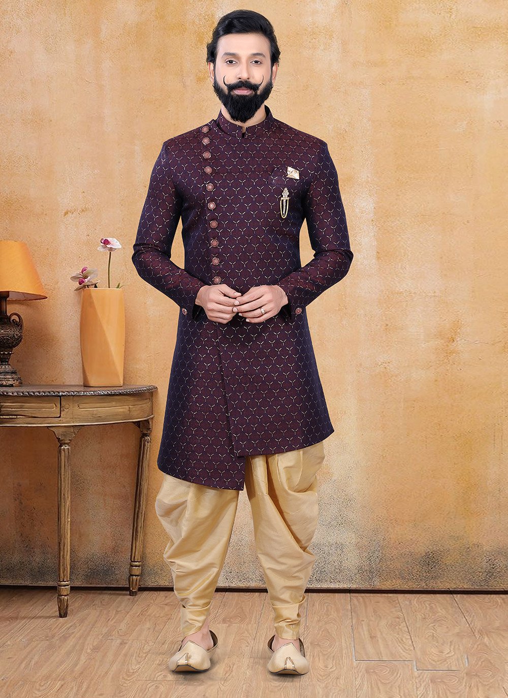 Maroon Brocade Readymade Jodhpuri Suit 204390