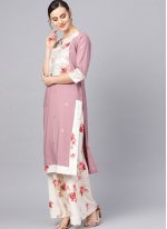 Wine Faux Crepe Print Readymade Suit