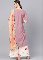 Wine Faux Crepe Print Readymade Suit