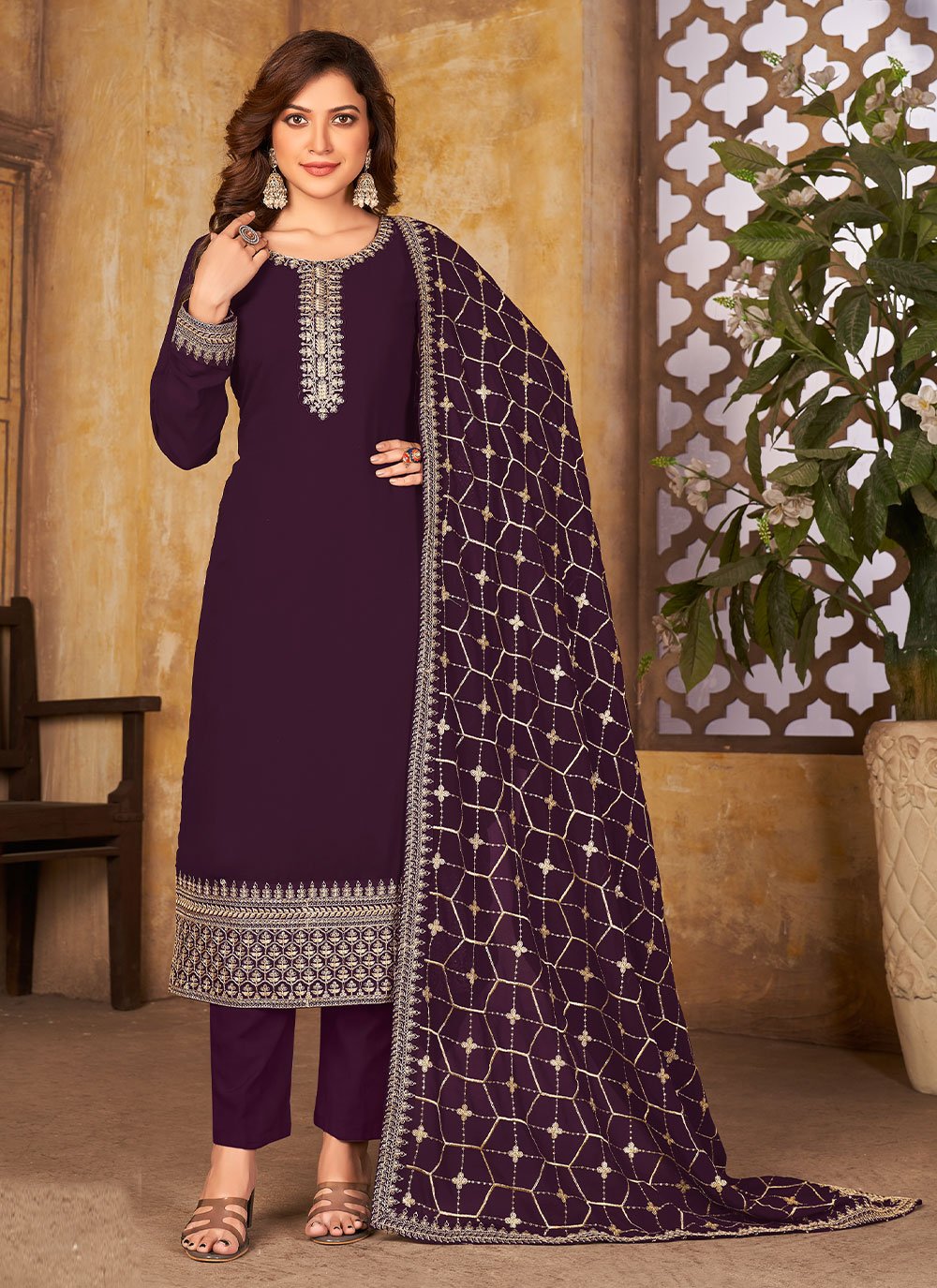 Buy Patiala Salwar Suit - Grape Purple Glass Work Art Silk Salwar Suit –  Empress Clothing