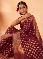 Wine Georgette Party Classic Saree