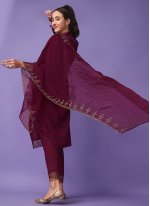 Wine Sequins Readymade Salwar Suit