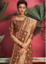Winsome Brown Jacquard Silk Designer Traditional Saree