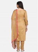 Winsome Embroidered Beige Cotton Designer Straight Suit