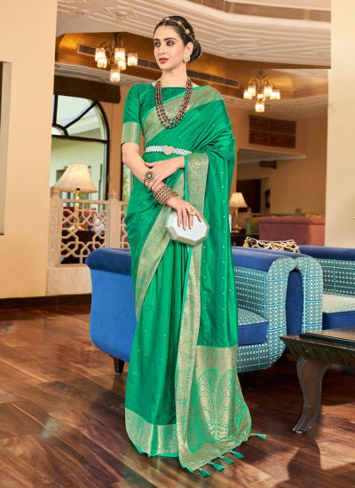 Winsome Green Silk Designer Traditional Saree