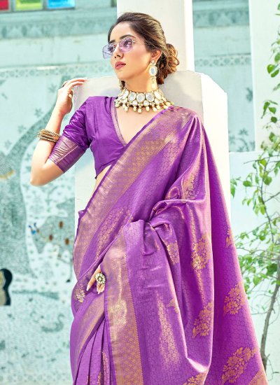 
                            Winsome Kanjivaram Silk Purple Trendy Saree