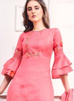Winsome Satin Embroidered Pink Trendy Salwar Kameez