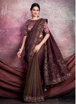 Winsome Shimmer Cord Wine Contemporary Style Saree