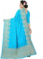 Wonderous Art Silk Resham Blue Traditional Saree