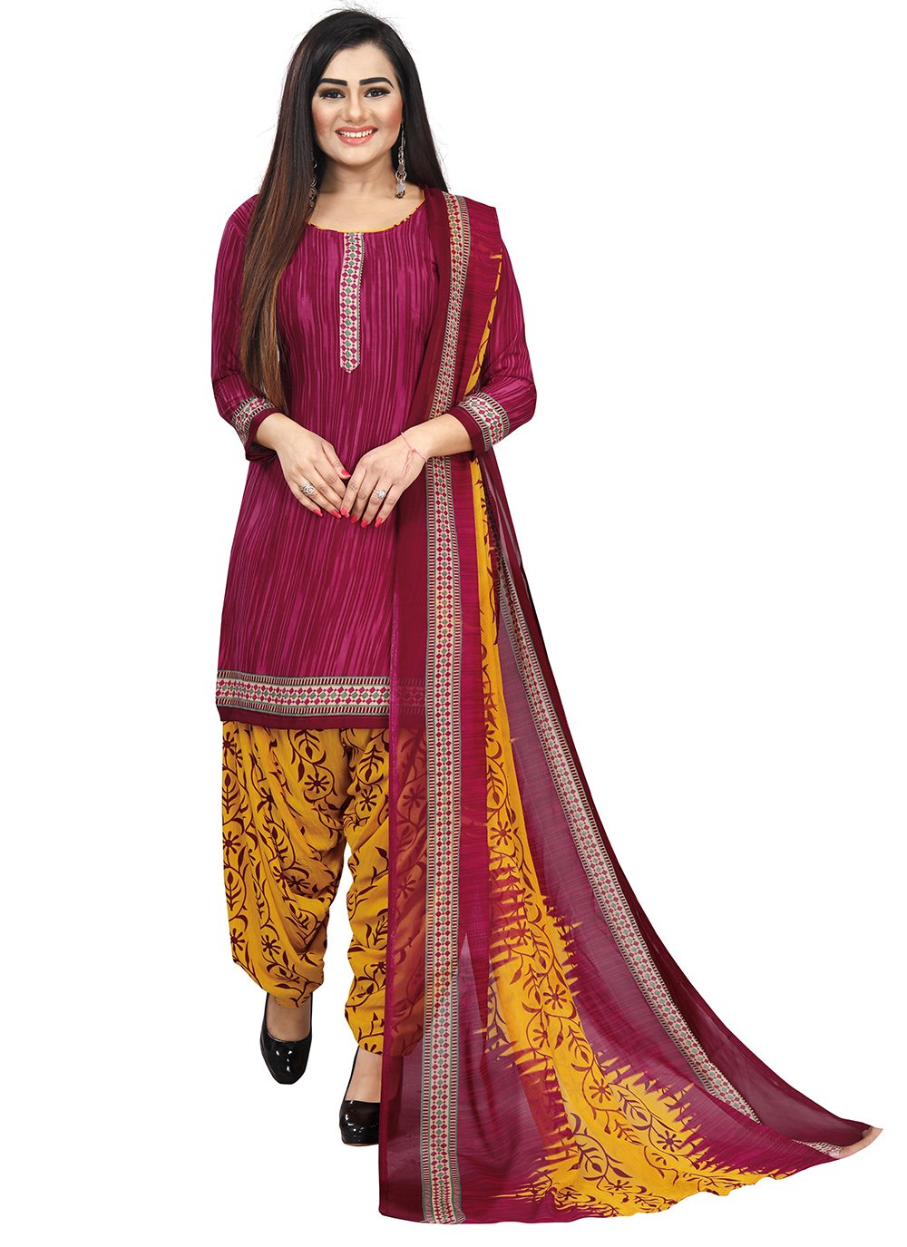 Glorious Yellow Cotton Printed Patiala Suit