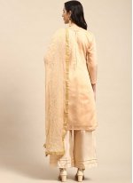 Wonderous Silk Fancy Beige Designer Palazzo Salwar Kameez
