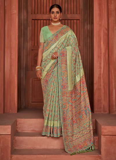 Wonderous Weaving Green Pashnima Silk Casual Saree