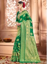 Woven Art Banarasi Silk Traditional Designer Saree in Green
