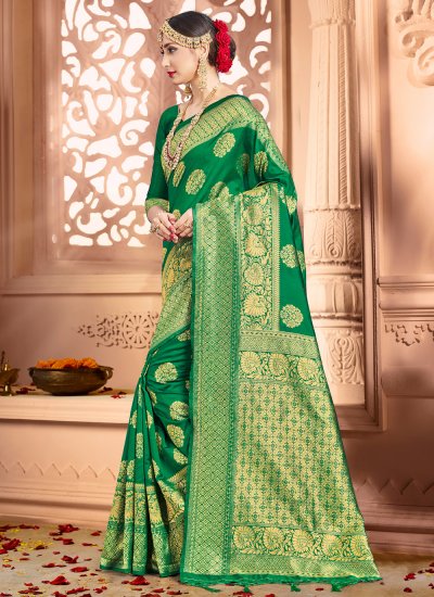 Woven Art Banarasi Silk Traditional Designer Saree in Green
