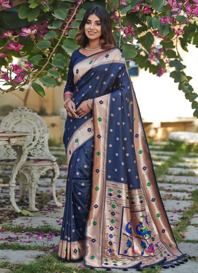 Woven Banarasi Silk Saree in Navy Blue