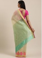 Woven Handloom Cotton Traditional Saree in Cream