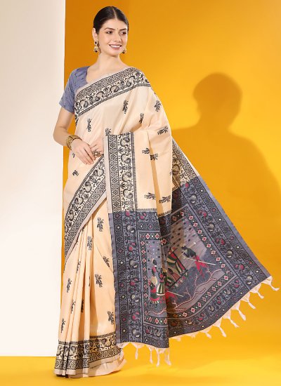 Woven Handloom silk Classic Saree in Cream