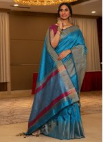 Woven Raw Silk Traditional Designer Saree in Blue