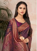 Woven Satin Silk Trendy Saree in Purple