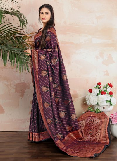 Woven Satin Silk Trendy Saree in Purple