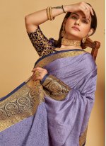 Woven Silk Classic Saree in Violet
