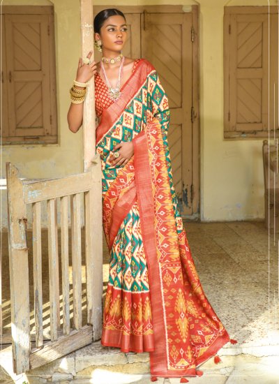 Woven Silk Contemporary Saree in Multi Colour